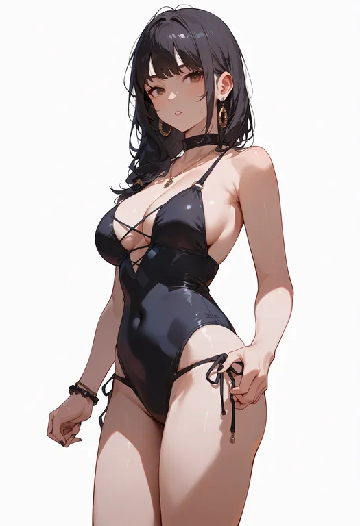 masterpiece, best quality, score_7, safe, casual one-piece swimsuit, 1girl, solo, simple background — by k3scat, made with ComfyUI