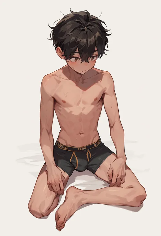masterpiece, best quality, score_7, safe, male underwear, 1boy, solo, full body, simple background — by k3scat, made with ComfyUI