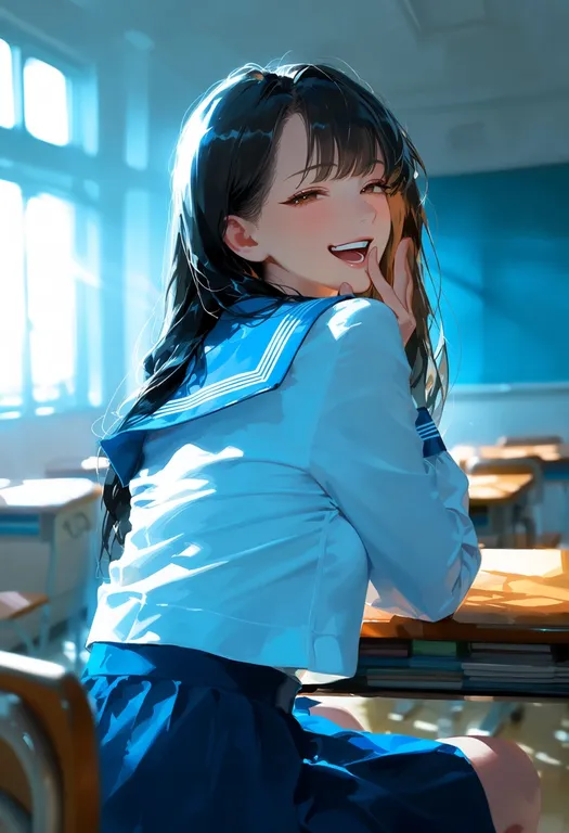 @semiT2r, (Score_9, score_8), 1girl, solo, long hair, looking at viewer, smile, blush, open mouth, shirt, long sleeves… — by 姜饼人, made with SD WebUI