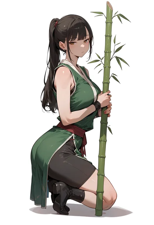 masterpiece, best quality, score_7, safe, bamboo, 1girl, solo, simple background — by k3scat, made with ComfyUI
