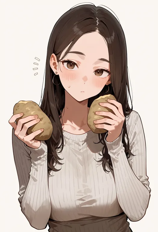 masterpiece, best quality, score_7, safe, potato, 1girl, solo, upper body, simple background — by k3scat, made with ComfyUI
