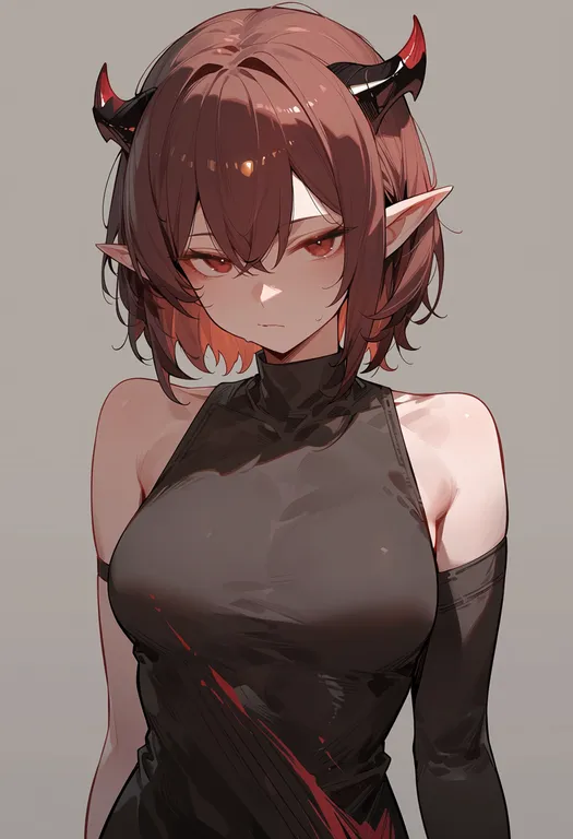 masterpiece, best quality, score_7, safe, laevatain (arknights), arknights, solo, upper body, simple background — by k3scat, made with ComfyUI