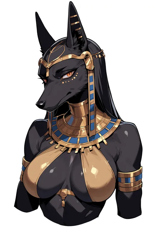 masterpiece, best quality, score_7, safe, anubis (mythology), mythology, solo, upper body, simple background — by k3scat, made with ComfyUI