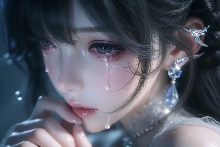 zidiusArt, --preview，wdlc48, Ani2rel, wdljql, 少女感网拍, 冷白皮超美女孩, 19岁女生, 细腻陶瓷水嫩肌肤, 偏冷白皮, 特写镜头中, 哭泣落泪的特写一位年轻女性侧脸凝视, 右眼含泪滑落… — by 天才美少女, made with ComfyUI
