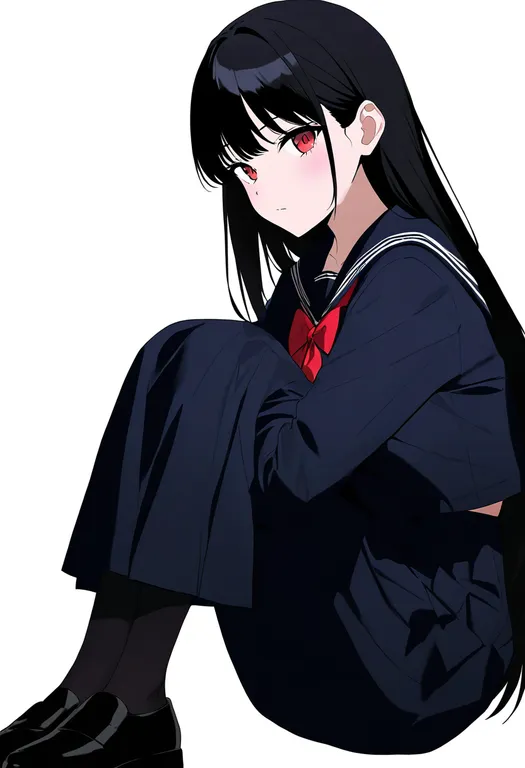 masterpiece, best quality, newest, absurdres, highres, safe, knees_to_chest, 1girl, solo, full_body, simple_background — by k3scat, made with ComfyUI