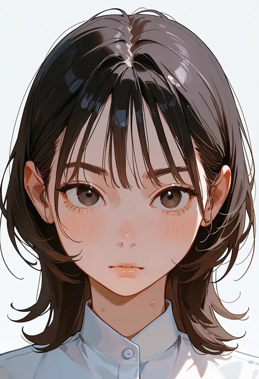 masterpiece, best quality, score_7, safe, hair spread out, 1girl, solo, portrait, simple background — by k3scat, made with ComfyUI