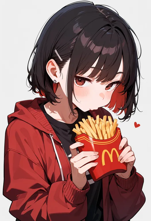 masterpiece, best quality, score_7, safe, french fries, 1girl, solo, upper body, simple background — by k3scat, made with ComfyUI