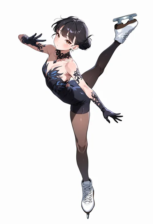 masterpiece, best quality, score_7, safe, figure skating, 1girl, solo, full body, simple background — by k3scat, made with ComfyUI
