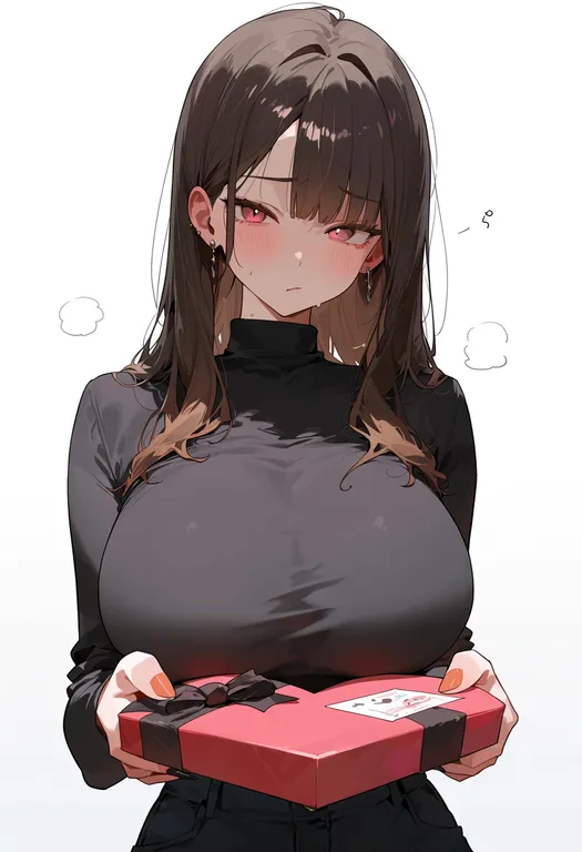masterpiece, best quality, score_7, safe, holding box, 1girl, solo, upper body, simple background — by k3scat, made with ComfyUI