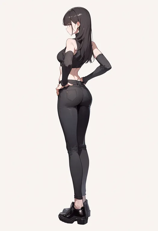 masterpiece, best quality, score_7, safe, arm warmers, 1girl, solo, full body, simple background — by k3scat, made with ComfyUI