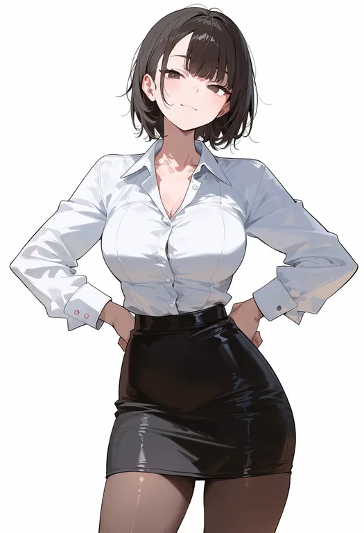 masterpiece, best quality, score_7, safe, black skirt, 1girl, solo, simple background — by k3scat, made with ComfyUI