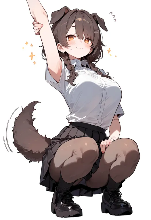 masterpiece, best quality, score_7, safe, dog girl, 1girl, solo, simple background — by k3scat, made with ComfyUI