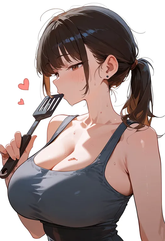 masterpiece, best quality, score_7, safe, spatula, 1girl, solo, upper body, simple background — by k3scat, made with ComfyUI