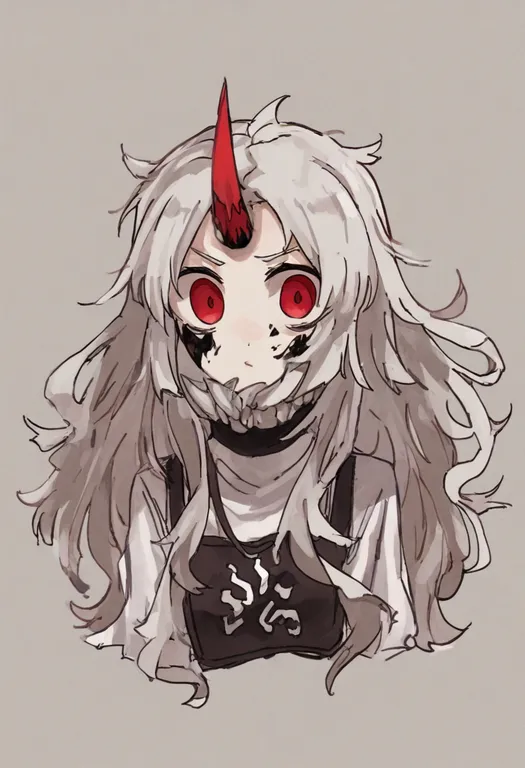 masterpiece, best quality, general, single horn, 1girl, solo, simple background — by k3scat, made with ComfyUI