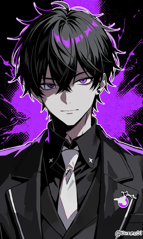 let's_draw_pretty_boys_challenge, black_hair, villainous, deep_background, purple_eyes — by 岚亦, made with ComfyUI