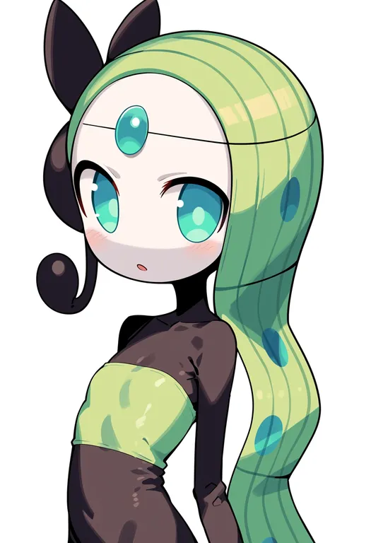 masterpiece, best quality, score_7, safe, meloetta, solo, upper body, simple background — by k3scat, made with ComfyUI