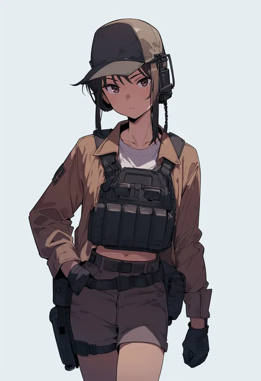 masterpiece, best quality, score_7, safe, gunslinger girl, solo, simple background — by k3scat, made with ComfyUI