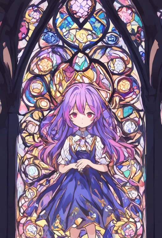 masterpiece, best quality, general, stained glass, 1girl, solo, simple background — by k3scat, made with ComfyUI
