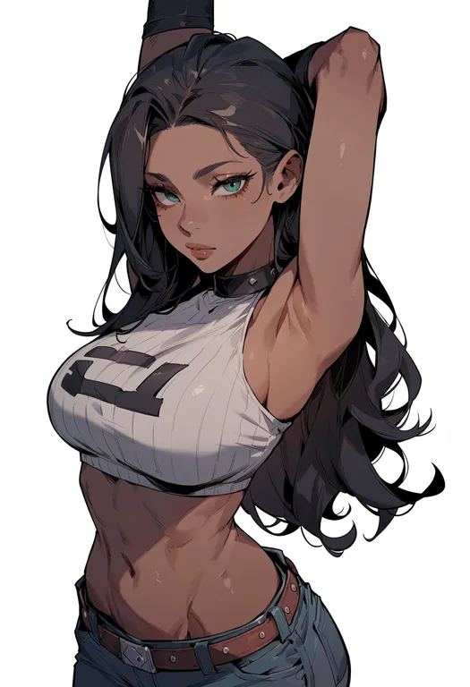 masterpiece, best quality, score_7, safe, akali (league), solo, upper body, simple background — by k3scat, made with ComfyUI