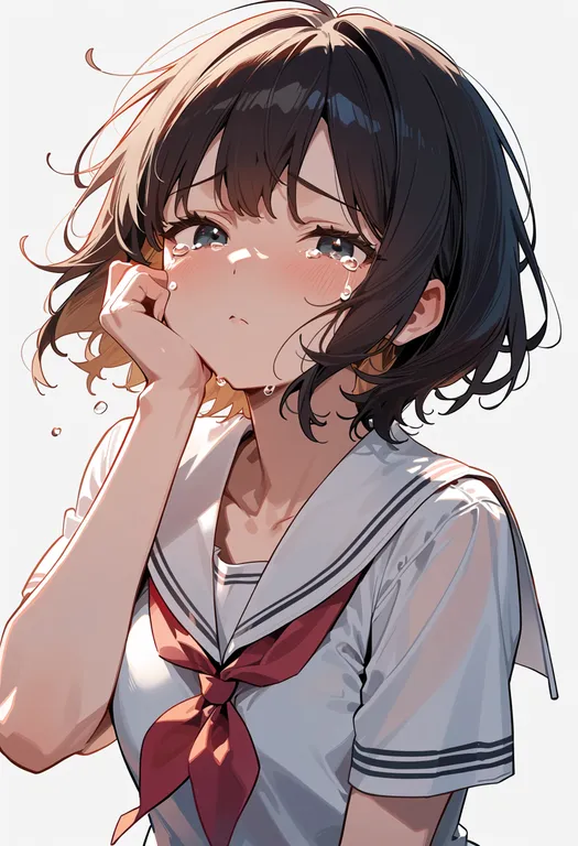 masterpiece, best quality, score_7, safe, crying with eyes open, 1girl, solo, simple background — by k3scat, made with ComfyUI
