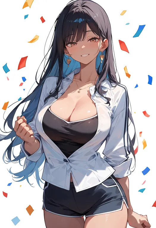 masterpiece, best quality, score_7, safe, confetti, 1girl, solo, simple background — by k3scat, made with ComfyUI