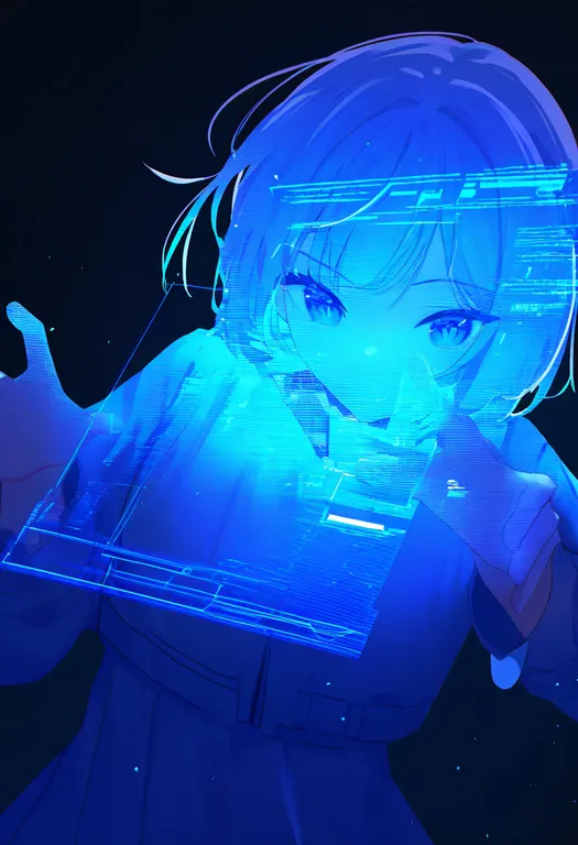masterpiece, best quality, newest, absurdres, highres, safe, holographic_interface, 1girl, solo, simple_background — by k3scat, made with ComfyUI