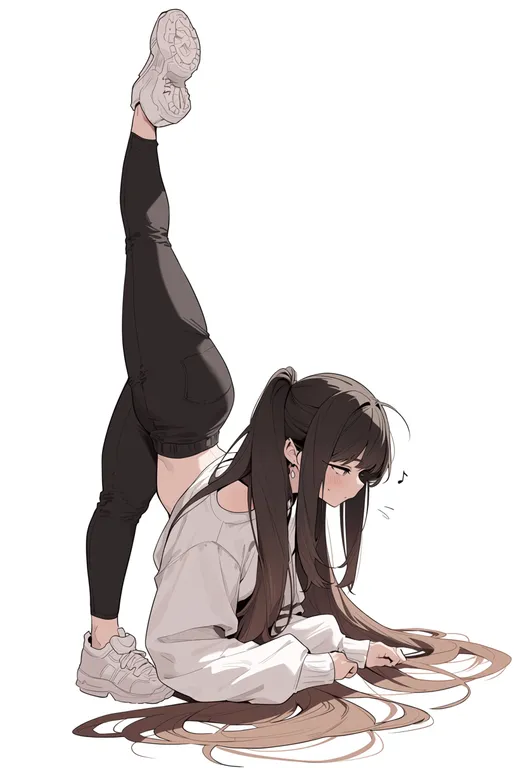 masterpiece, best quality, score_7, safe, flexible, 1girl, solo, simple background — by k3scat, made with ComfyUI