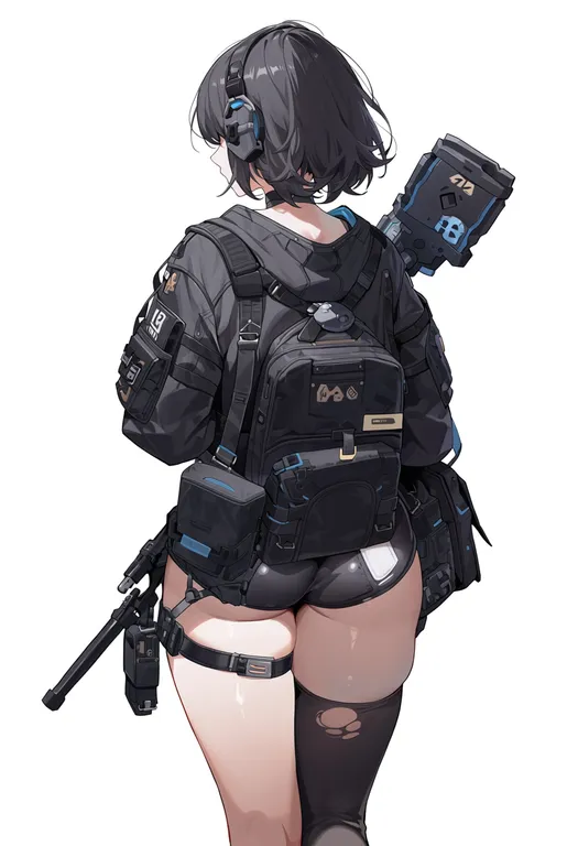 masterpiece, best quality, score_7, safe, black survival, solo, simple background — by k3scat, made with ComfyUI