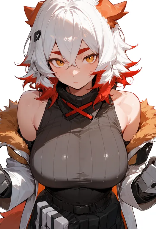 masterpiece, best quality, score_7, safe, hung (arknights), arknights, solo, upper body, simple background — by k3scat, made with ComfyUI