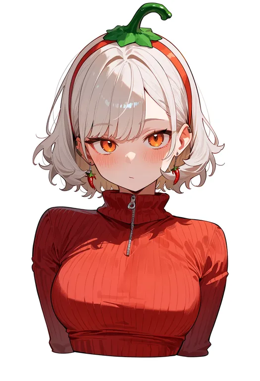 masterpiece, best quality, score_7, safe, chili pepper, 1girl, solo, upper body, simple background — by k3scat, made with ComfyUI