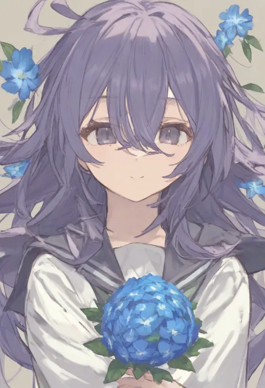 masterpiece, best quality, general, blue flower, 1girl, solo, simple background — by k3scat, made with ComfyUI