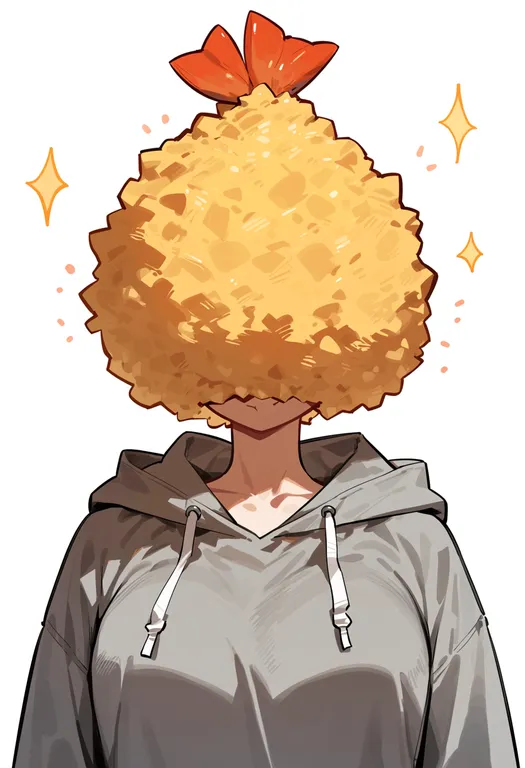 masterpiece, best quality, score_7, safe, shrimp tempura, 1girl, solo, upper body, simple background — by k3scat, made with ComfyUI