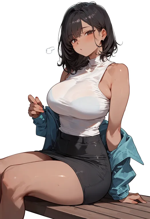 masterpiece, best quality, score_7, safe, on bench, 1girl, solo, simple background — by k3scat, made with ComfyUI