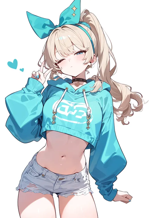 masterpiece, best quality, score_7, safe, aqua bow, 1girl, solo, simple background — by k3scat, made with ComfyUI