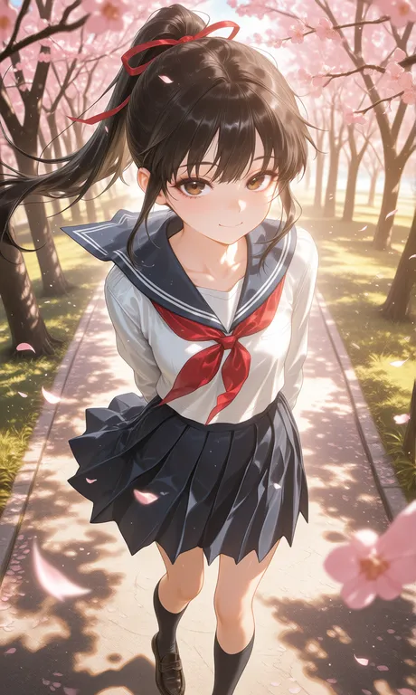 masterpiece, best quality, 1girl, petite, slim, small frame, doll-like face, ponytail, high ponytail, black hair… — by pluto, made with ComfyUI