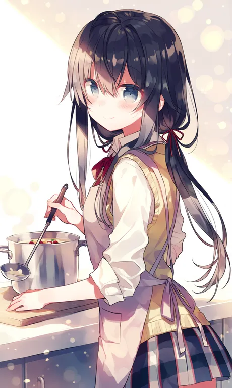 @kazutake hazano, 1girl, kitchen, kitchen counter, casserole pot, cutting board, ingredients, sunny morning… — by 清净如泉水, made with ComfyUI