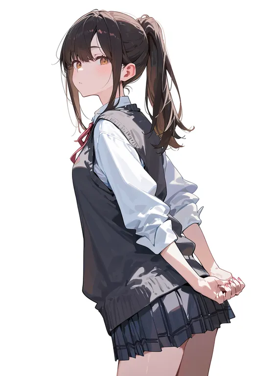 masterpiece, best quality, score_7, safe, sobu high school uniform, 1girl, solo, simple background — by k3scat, made with ComfyUI