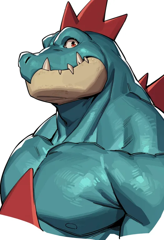 masterpiece, best quality, score_7, safe, feraligatr, solo, upper body, simple background — by k3scat, made with ComfyUI