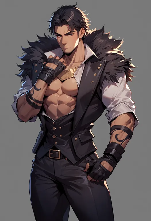 masterpiece, best quality, score_7, safe, garou: mark of the wolves, solo, simple background — by k3scat, made with ComfyUI
