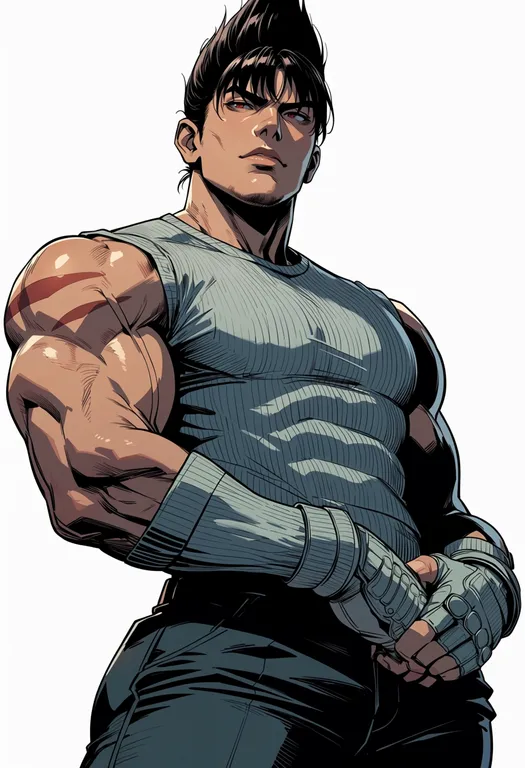 masterpiece, best quality, score_7, safe, tekken 3, solo, simple background — by k3scat, made with ComfyUI