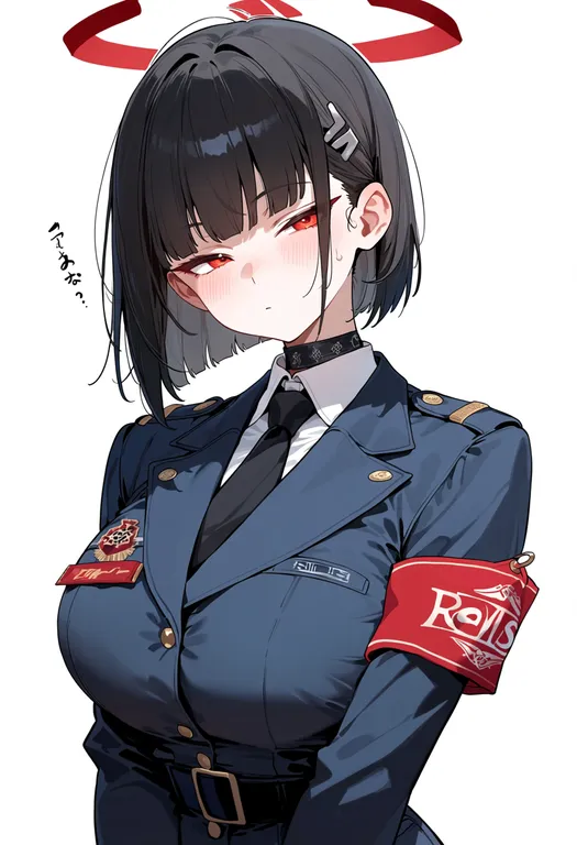 masterpiece, best quality, score_7, safe, red armband, 1girl, solo, simple background — by k3scat, made with ComfyUI