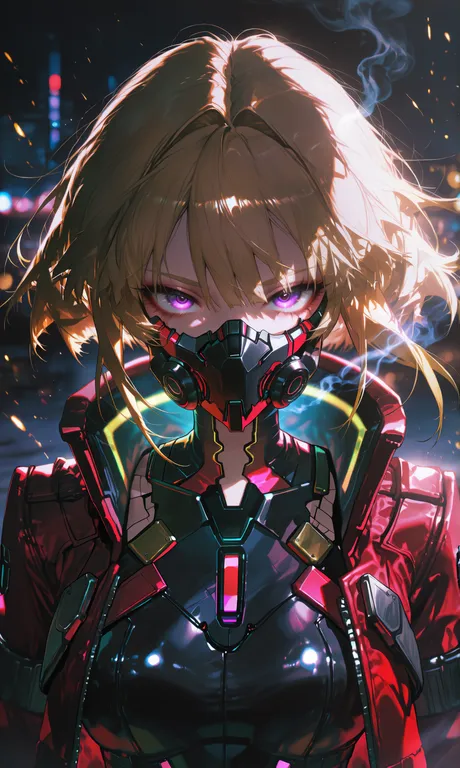 masterpiece, best quality, absurdres, newest, highres, 1girl, solo, short blonde hair, messy hair, glowing purple eyes… — by Nick man, made with ComfyUI