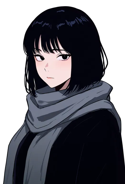 masterpiece, best quality, newest, absurdres, highres, safe, grey_scarf, 1girl, solo, upper_body, simple_background — by k3scat, made with ComfyUI
