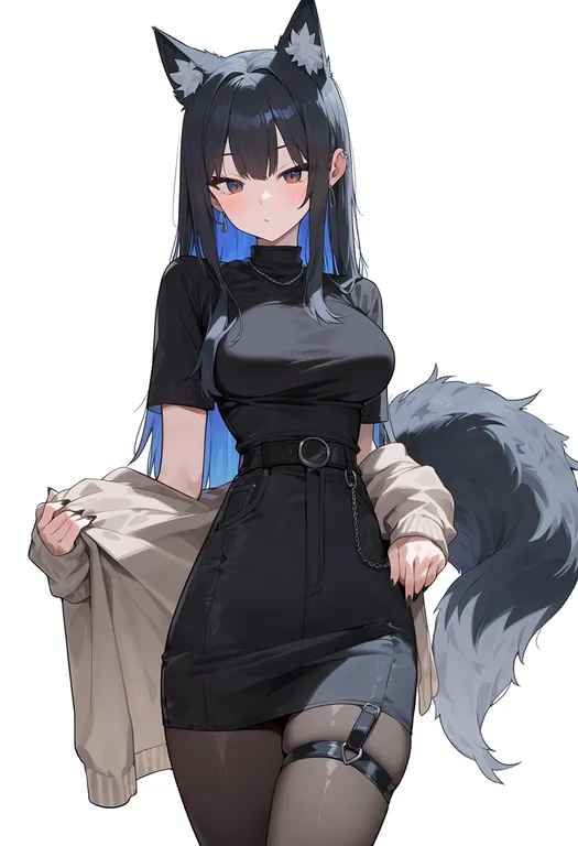 masterpiece, best quality, score_7, safe, wolf tail, 1girl, solo, simple background — by k3scat, made with ComfyUI