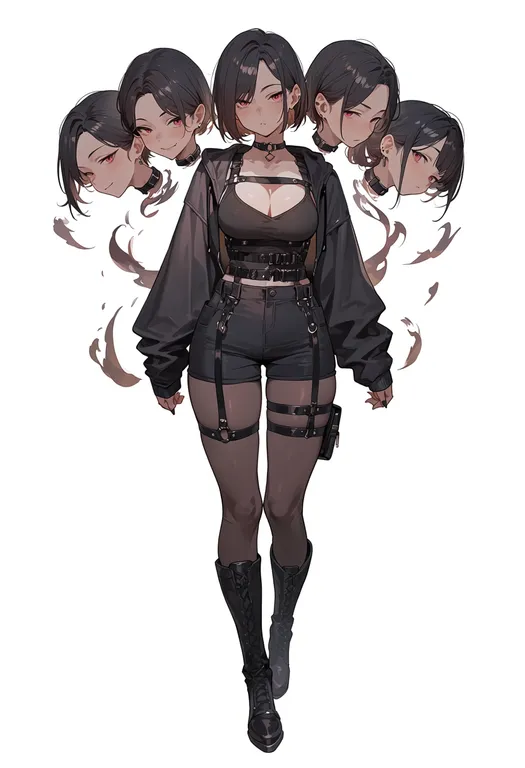 masterpiece, best quality, score_7, safe, multiple heads, 1girl, solo, simple background — by k3scat, made with ComfyUI