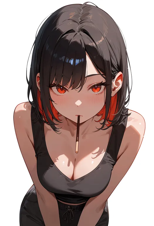 masterpiece, best quality, score_7, safe, pocky, 1girl, solo, upper body, simple background — by k3scat, made with ComfyUI
