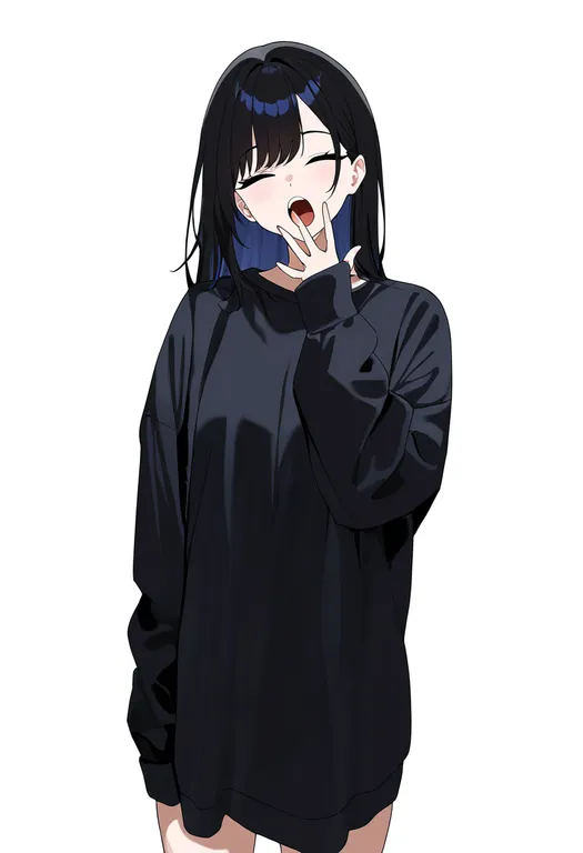 masterpiece, best quality, newest, absurdres, highres, safe, yawning, 1girl, solo, full_body, simple_background — by k3scat, made with ComfyUI