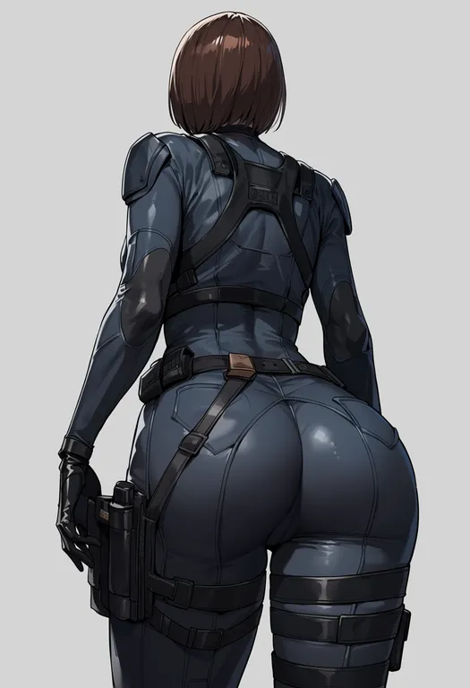 masterpiece, best quality, score_7, safe, resident evil 3: nemesis, solo, simple background — by k3scat, made with ComfyUI