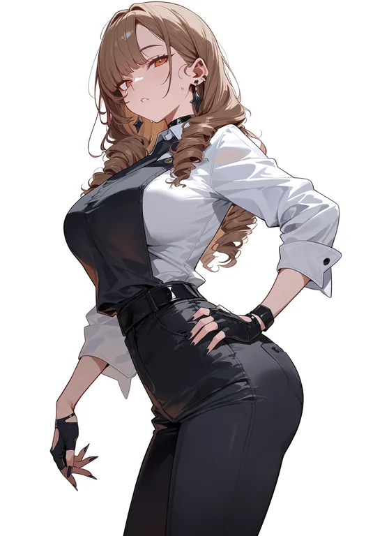 masterpiece, best quality, score_7, safe, low drills, 1girl, solo, simple background — by k3scat, made with ComfyUI