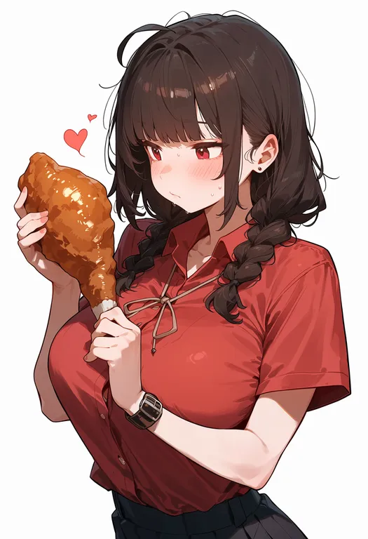 masterpiece, best quality, score_7, safe, chicken wing, 1girl, solo, upper body, simple background — by k3scat, made with ComfyUI